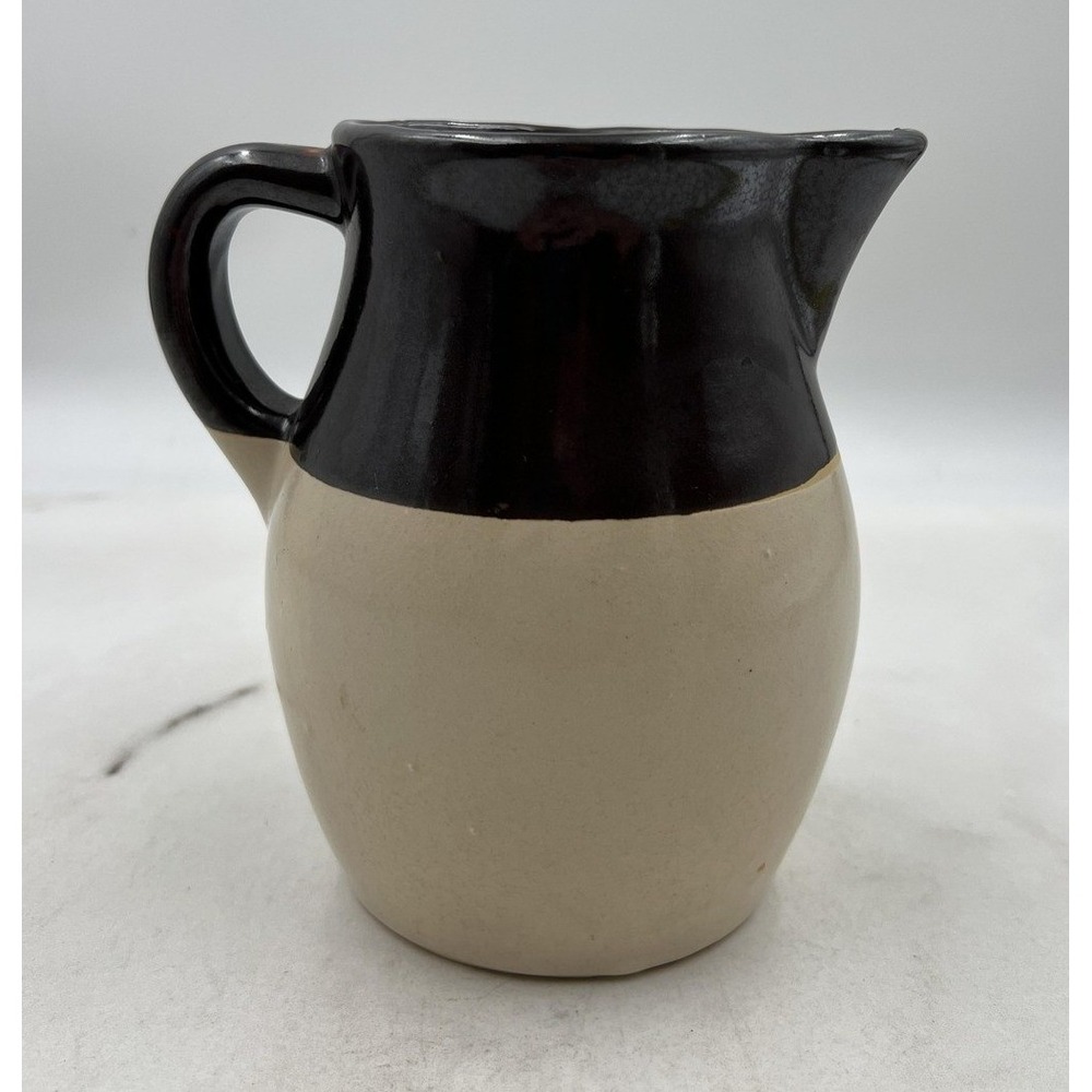 Vintage USA Pottery Pitcher Jug 350-S Stoneware Two Tone Brown Tan Creamer
